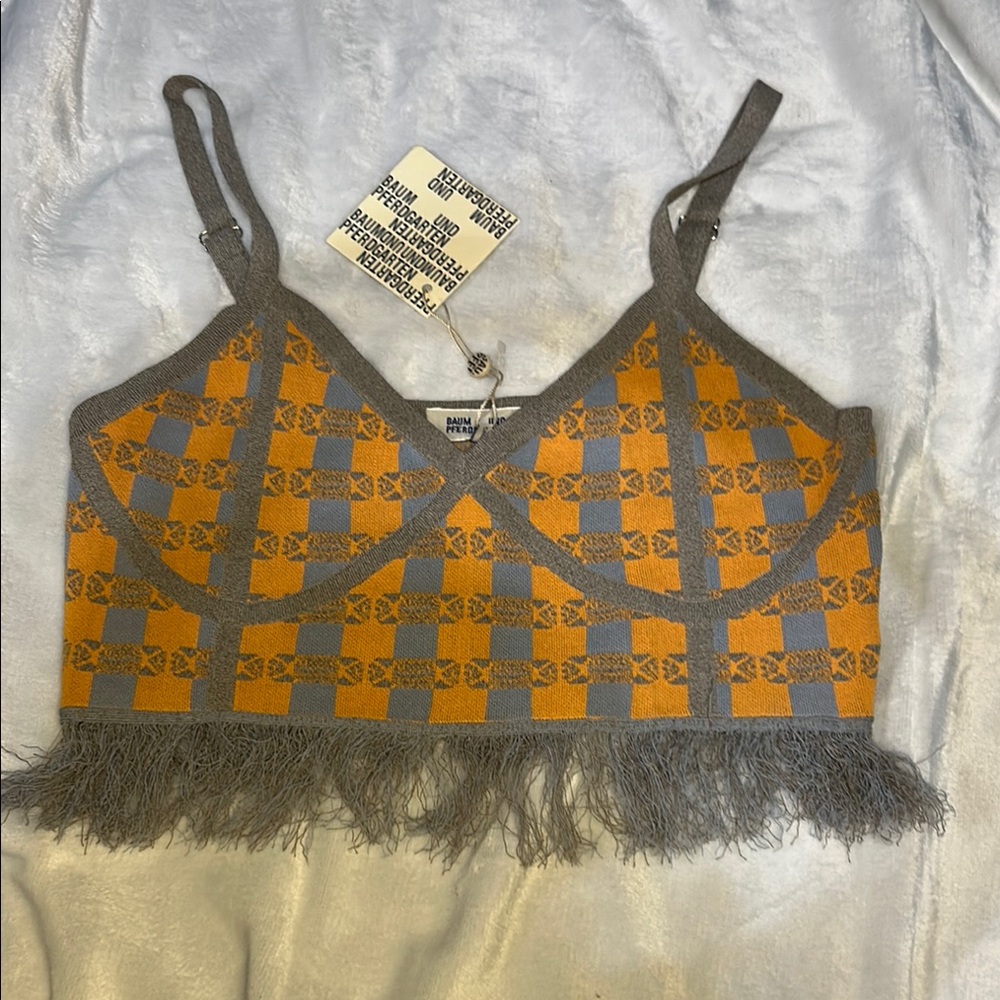 Orange and Gray Crop Camisole with Embellished Bustier
